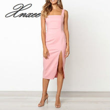 Charger l'image dans la galerie, 2020 New Fashion solid color sling open-forked casual dress women sleeveless ankle-length office dress