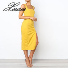 Charger l'image dans la galerie, 2020 New Fashion solid color sling open-forked casual dress women sleeveless ankle-length office dress