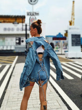 Charger l'image dans la galerie, ins CHIC Runway Designer Sexy Backless Lacing Chains Women Denim Jacket Harajuku Stylish Top Long Sleeves Coat Streetwear