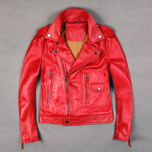 Charger l'image dans la galerie, Brand Women Lapel Genuine Leather Jacket High Quality Slim Fit Long Sleeve Sheepskin Coat Fashion Red Motorcycle Short Outerwear