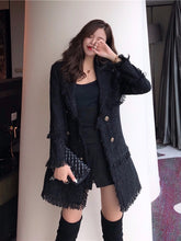 Charger l'image dans la galerie, Vintage Notched Collar Tweed Tassel Patchwork Jacket Women Black Casual Double-Breasted Jackets Long Sleeve Wool Outerwear
