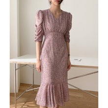 Charger l'image dans la galerie, Summer Vintage Chiffon Midi Dress Korean Floral Printing  Dress  Elegant Beach Female Party Vestidos
