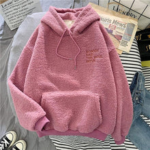 Charger l'image dans la galerie, Autumn Winter Coat Pink Sweet Hooded Sorry Print Harajuku Loose Pocket Hoodies Womens Fleece Flannel Pullover Female Sweatshirt
