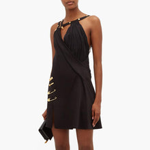 Charger l'image dans la galerie, Women Night Club Party Dress Asymmetrical Pins Deco Spaghetti Strap Off Shoulder High Waist Sexy Mini Dress
