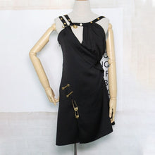 Charger l'image dans la galerie, Women Night Club Party Dress Asymmetrical Pins Deco Spaghetti Strap Off Shoulder High Waist Sexy Mini Dress

